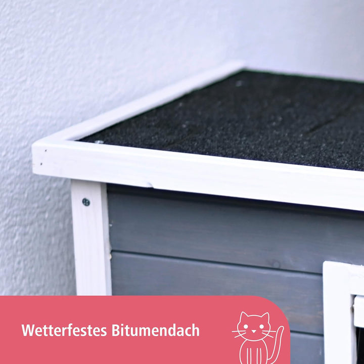Kerbl Katzenhaus Rustica aus Holz, Schwingtüre mit Lamellen, Plexiglasfenster, Höhenverstellbare Kun