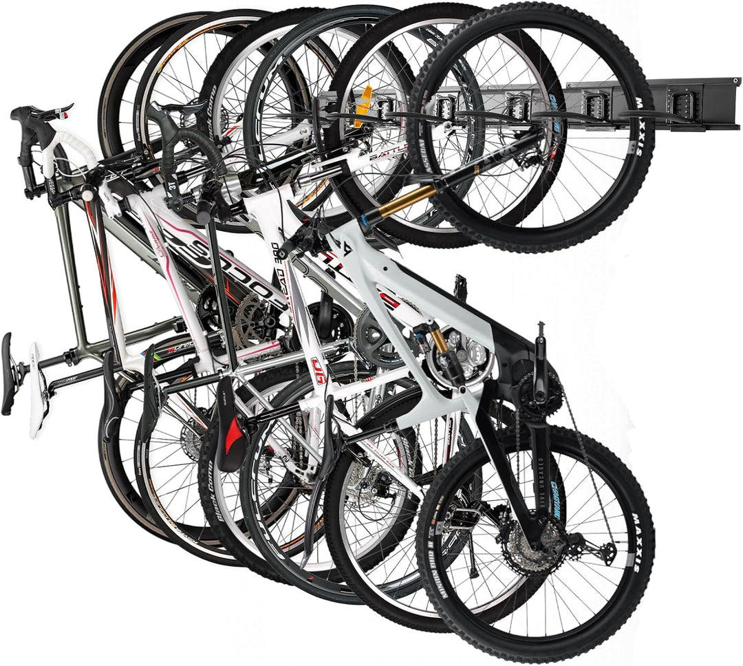 PYBTOOL Fahrradständer, Wandhalterung für Garagenfahrradständer, 6 Fahrradständer und 6 Helmhaken, M