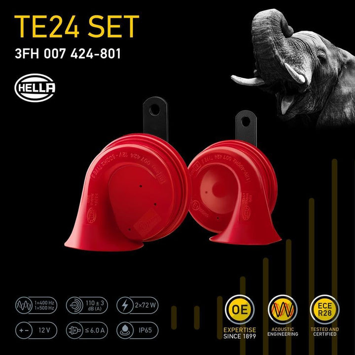 HELLA Fanfare - STYLE HORN TE24 SET - 12V - 110dB(A) - Frequenzbereich von: 400Hz - Frequenzbereich