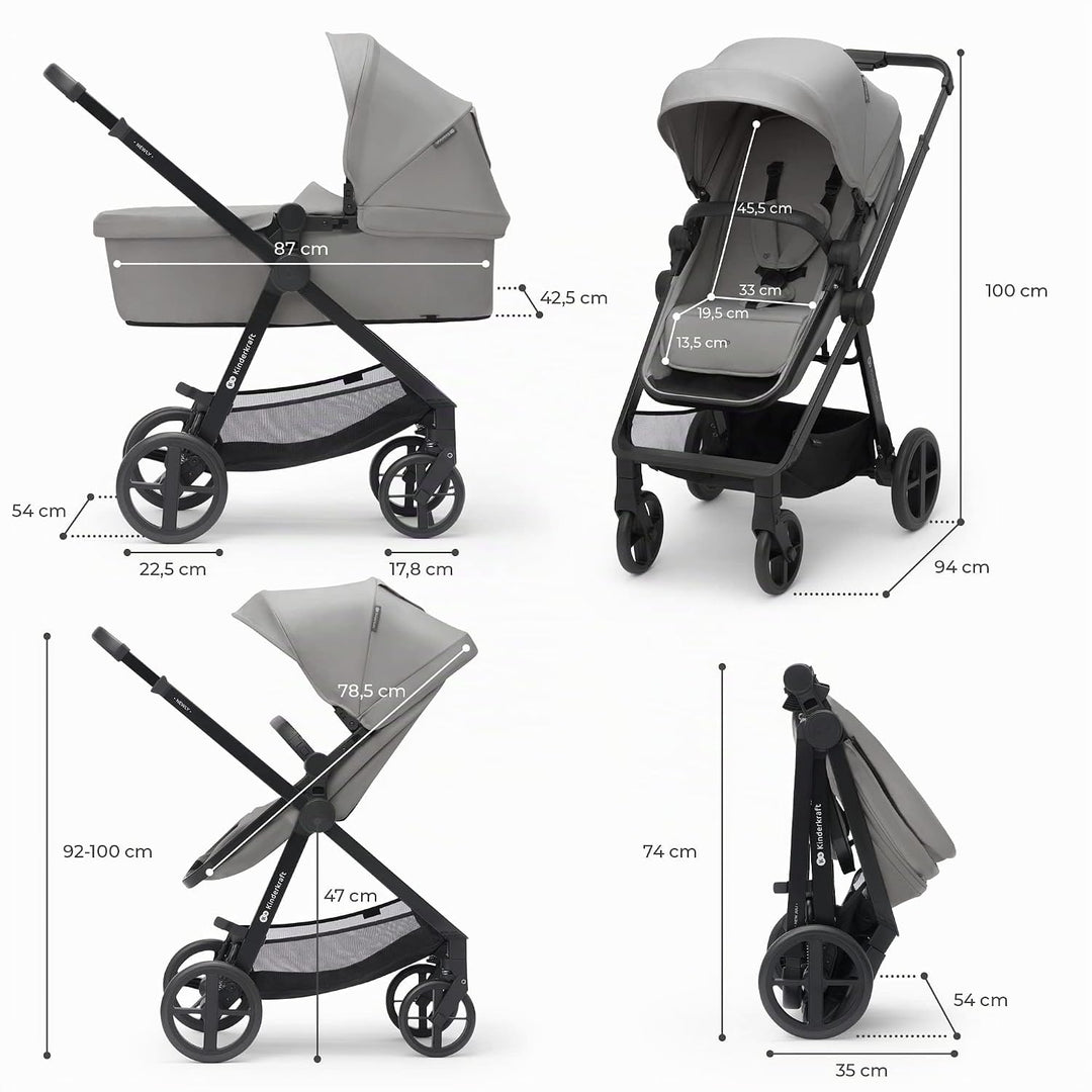 Kinderkraft NEWLY Kinderwagen 4 in 1, Komplettset bis 22 kg, Leicht Kombikinderwagen mit Babyschale