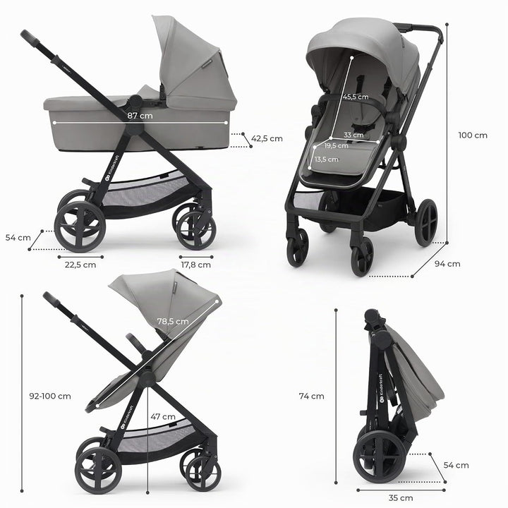 Kinderkraft NEWLY Kinderwagen 4 in 1, Komplettset bis 22 kg, Leicht Kombikinderwagen mit Babyschale