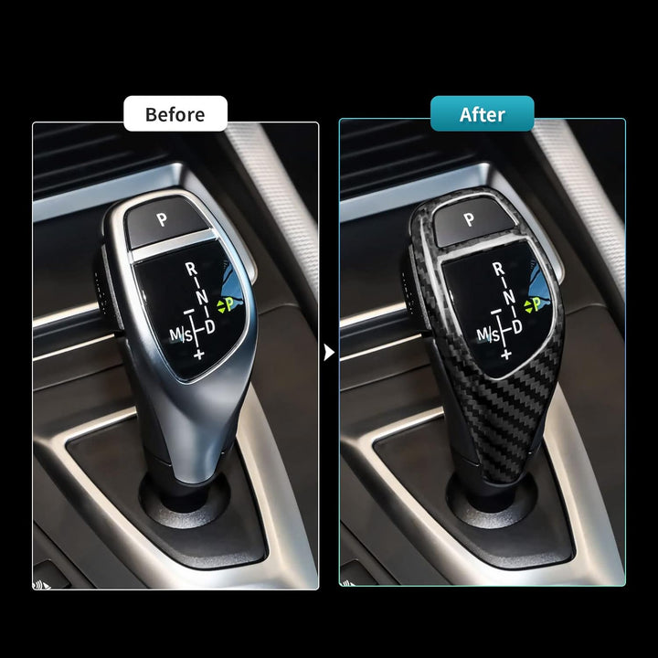 KUNGKIC Kohlefaser Innenraum Zubehör Auto Schalthebelknauf Getriebegriff Abdeckung Schaltknüppel Auf