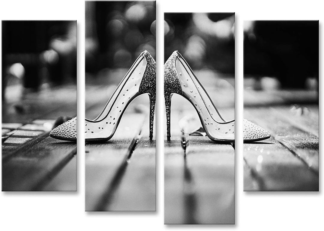 islandburner Bild auf Leinwand Niedriger Winkel High Heels Glitter Frauen Schuhe Holzboden Schwarz W