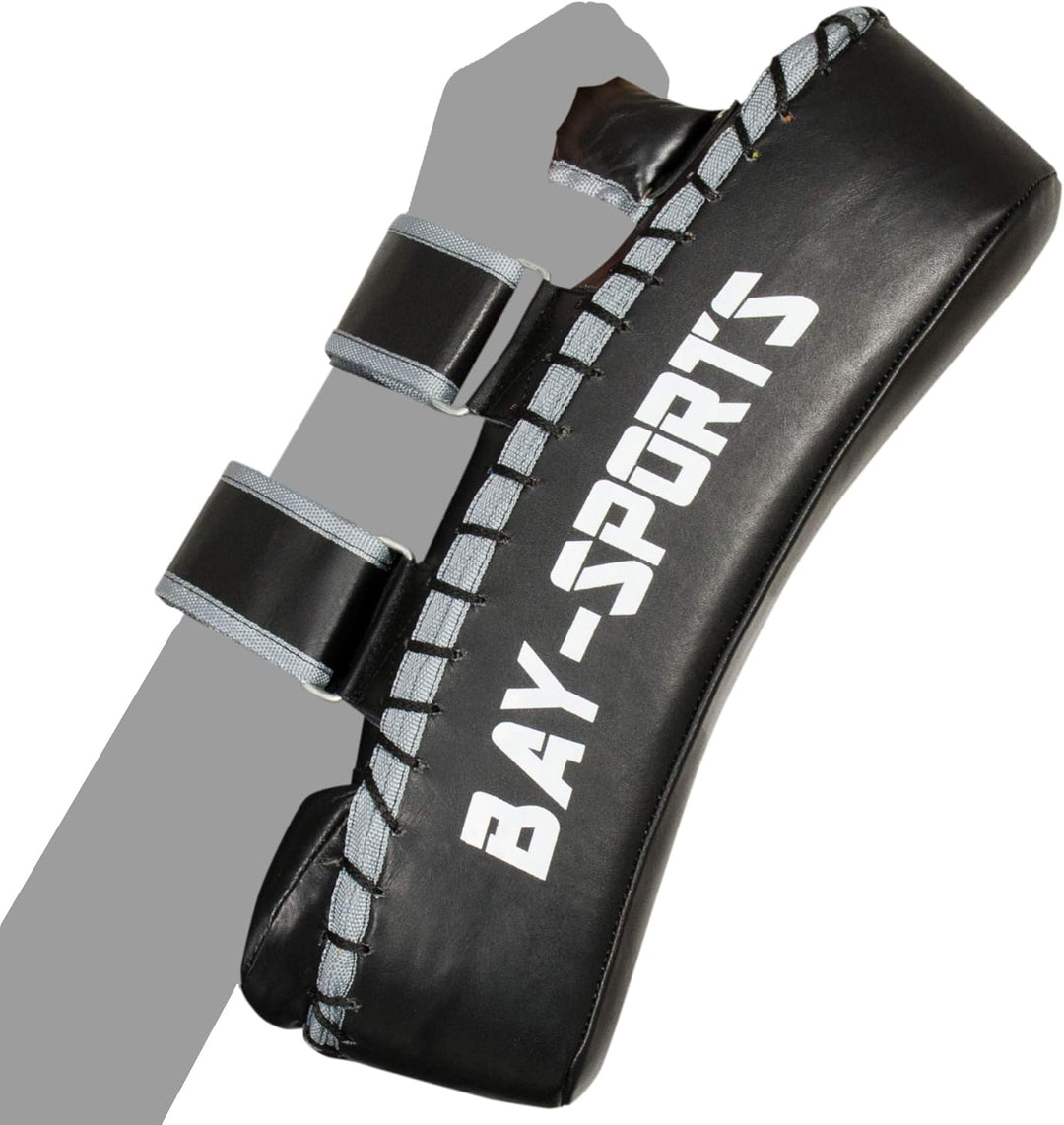 BAY Sports Leder Thai TECH 2020 Arm-Pratzen, Handpratzen, Armschlagpolster, vorgekrümmt, schwarz, Pr