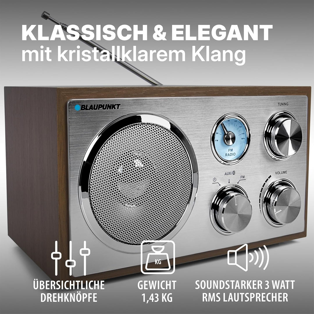 Blaupunkt RXN 180, Küchenradio Retro mit Bluetooth, einfaches Radio mit UKW/FM und Aux In, Retroradi