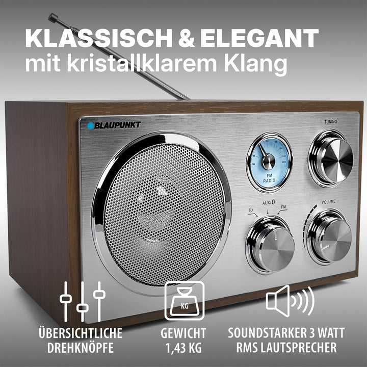 Blaupunkt RXN 180, Küchenradio Retro mit Bluetooth, einfaches Radio mit UKW/FM und Aux In, Retroradi
