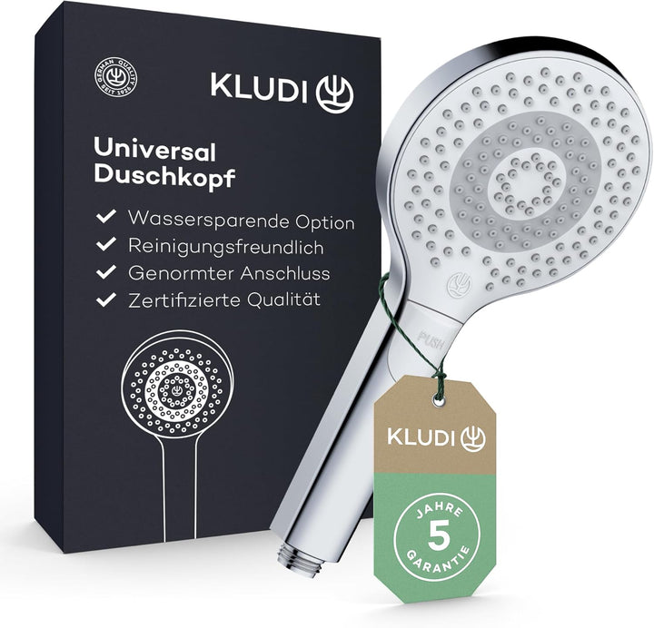 KLUDI-X3 Universal Duschkopf wassersparend als Option, Duschbrause mit 3 Strahlarten (Body, Hair, Sk