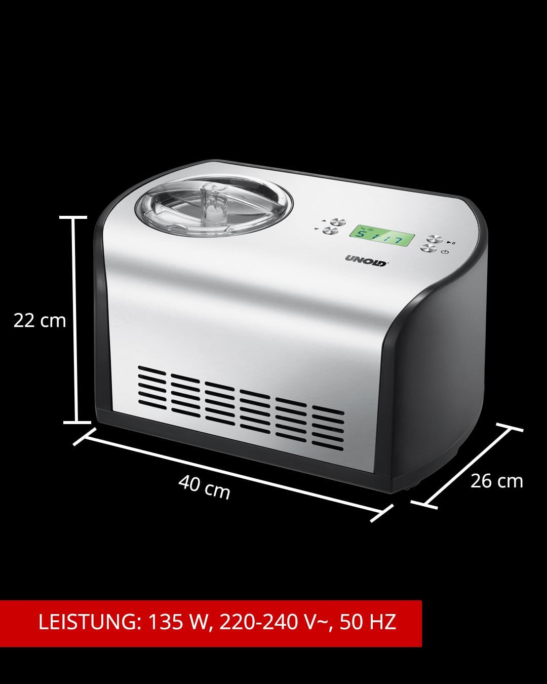 Unold 488659 Eismaschine One inkl. Eisbuch mit 101 Rezepten | Speiseeisbereiter 1,2 L, vollautomatis