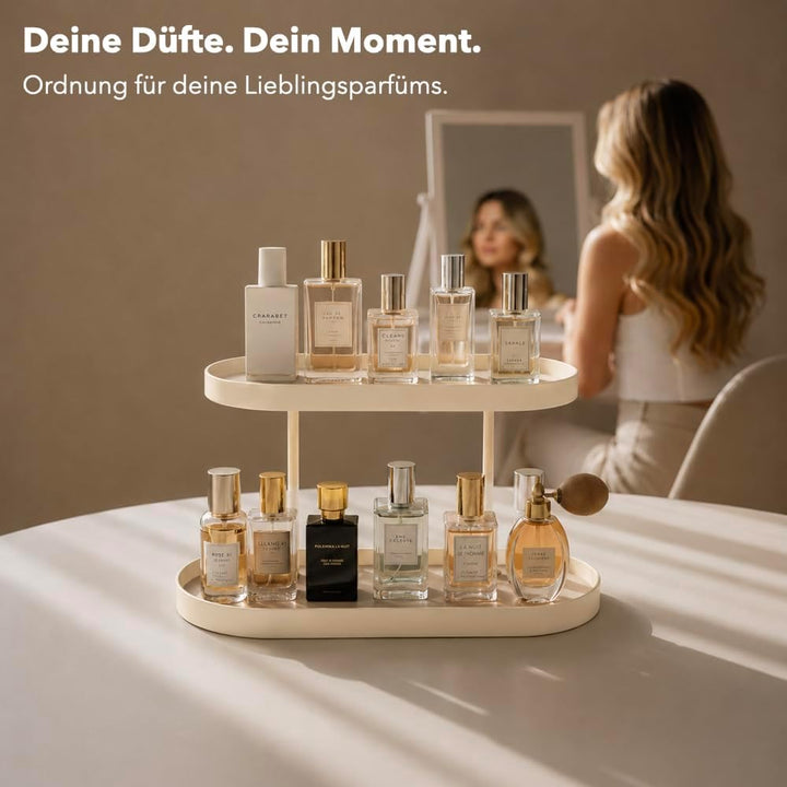 Parfüm Organizer aus Metall &amp; Kunstleder I Montagefreier Kosmetik Organizer für Schminktisch und Bad