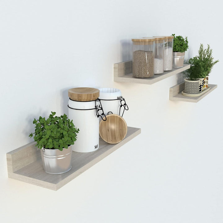 Henor Set mit 3 Wandregalen aus Holz 55 x 17 x 7.5 cm. Eiche Stel 3x55 Eiche Stel, 3x55 Eiche Stel