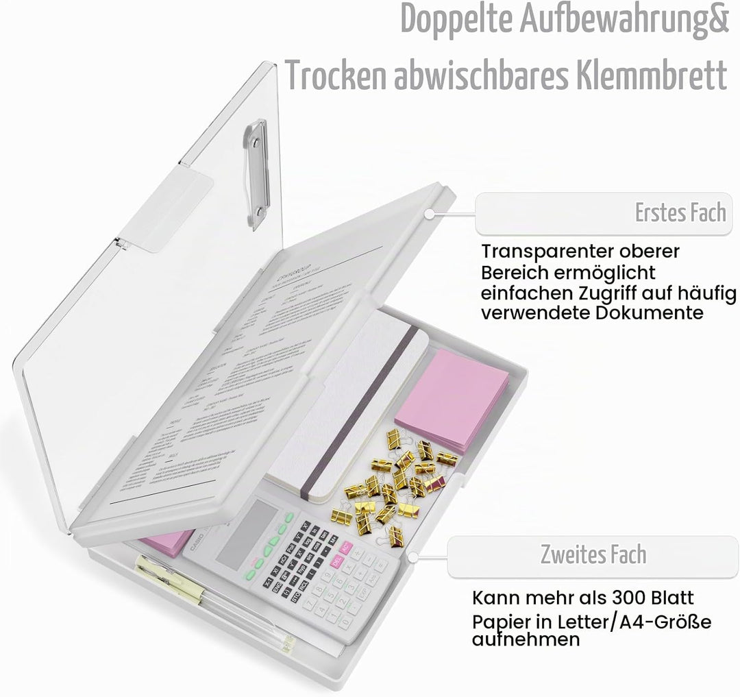 Kunststoff-Klemmbrett mit Aufbewahrung, Ordner Pflege Klemmbretter seitliche Öffnung, Heavy-Duty Kle