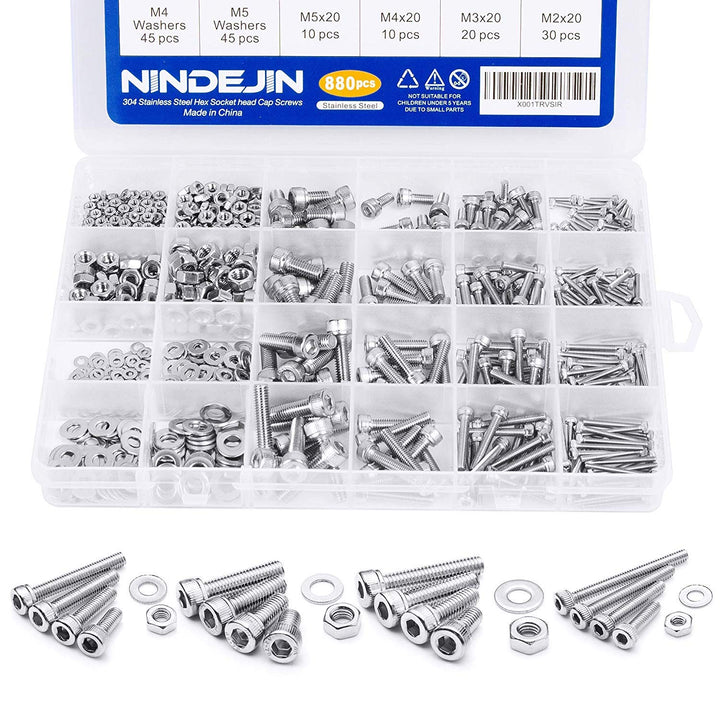880Pcs M2 M3 M4 Edelstahl-Sechskopf-Knopf Schrauben Schrauben Muttern und Unterlegscheiben Sortiment