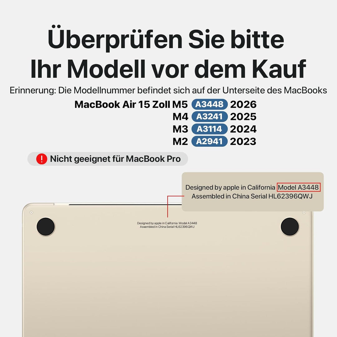 Soonjet Hülle Kompatibel für MacBook Air 15 Zoll Hülle M3 M2 2024-2023, A3114 A2941 Farbe Passend Ul
