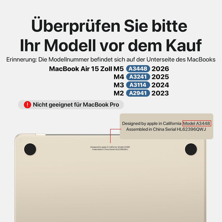 Soonjet Hülle Kompatibel für MacBook Air 15 Zoll Hülle M3 M2 2024-2023, A3114 A2941 Farbe Passend Ul