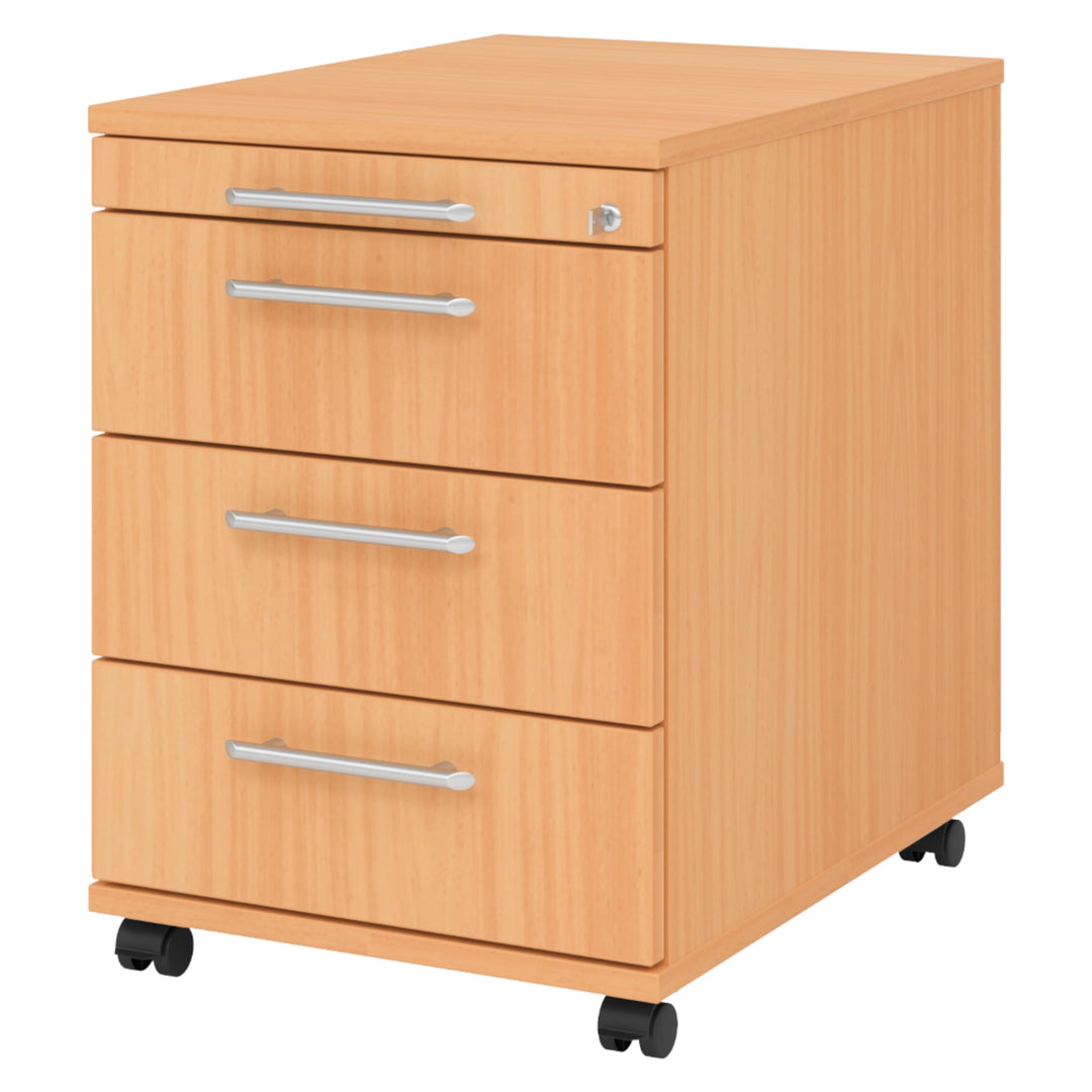 Bümö® Rollcontainer mit 3 Schüben & Schloss | Bürocontainer aus Holz | Tischcontainer mit Rollen | i