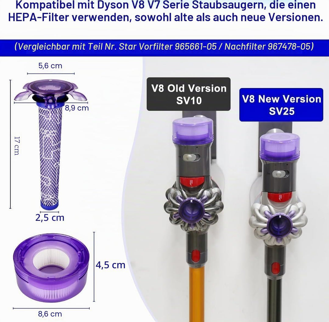 Upgrade V8 Staubsauger Filter Ersatz Kit für Dyson V7 V8 Akku-Staubsauger Tier Extra SV25 SV37, 3Stü