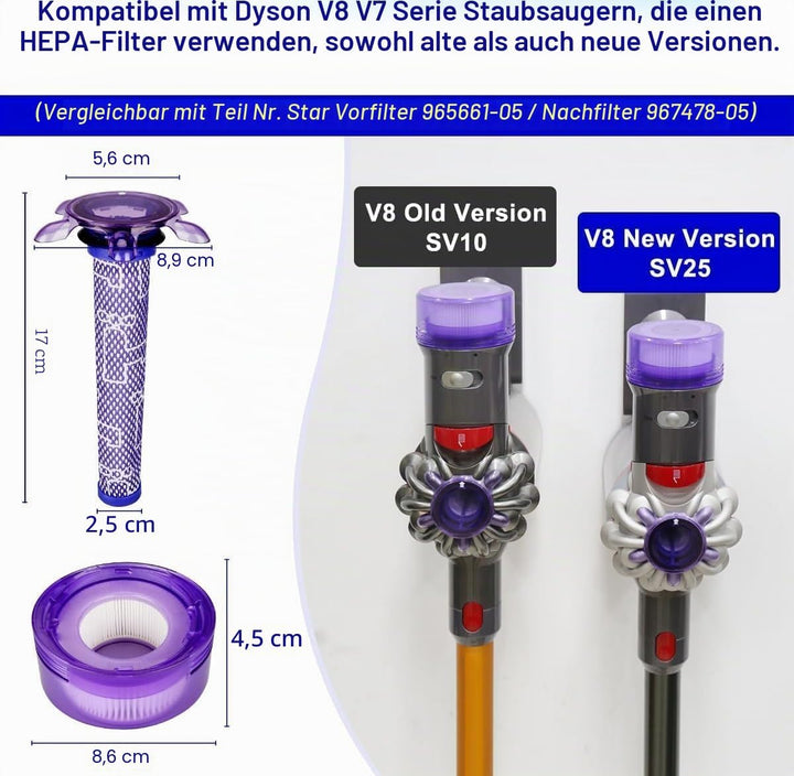 Upgrade V8 Staubsauger Filter Ersatz Kit für Dyson V7 V8 Akku-Staubsauger Tier Extra SV25 SV37, 3Stü