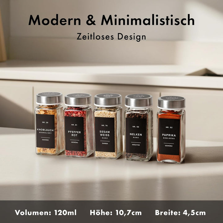 EDELHAUS® Gewürzgläser Set (24 Stück) mit 240 Aufklebern, Marker und Trichter - Hochwertige Glasbehä