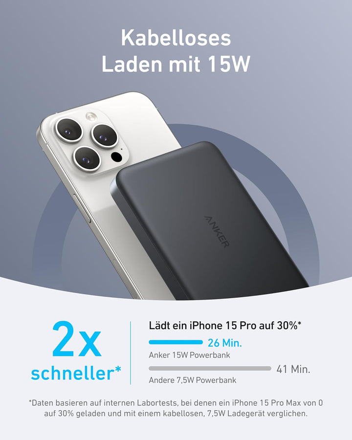 Anker MagGo Powerbank, Ultra-schlankes 10.000mAh magnetisches Akkupack, Qi2-zertifiziert, portabel,