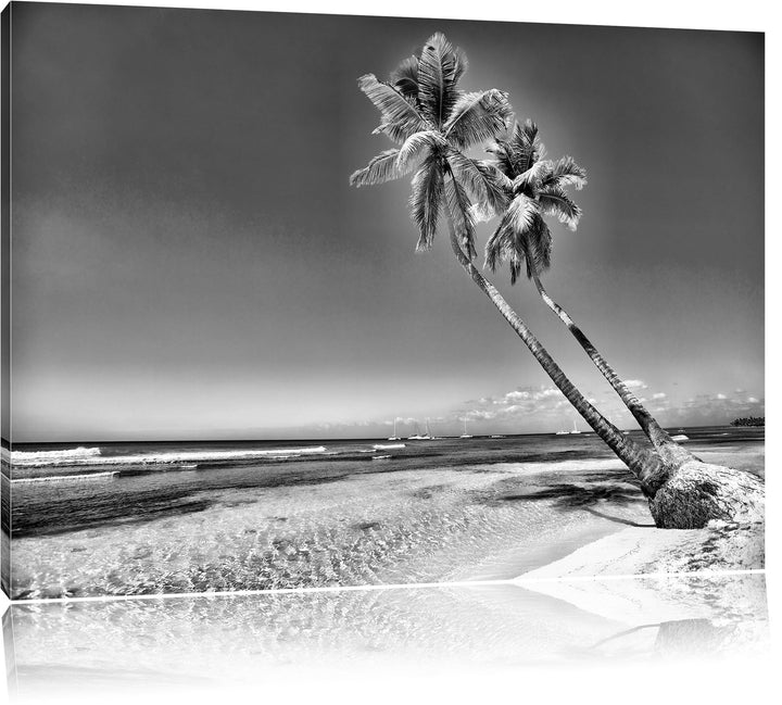 Pixxprint Palmen am Strand als Leinwandbild/Grösse: 100x70 cm/Wandbild/Kunstdruck/fertig bespannt, 1