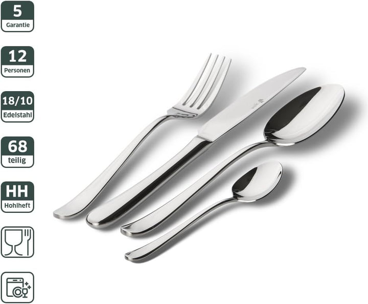 Paul Wirths BLUES Besteckset 12 Personen | harmonische Designformen für besondere Eleganz | Besteck