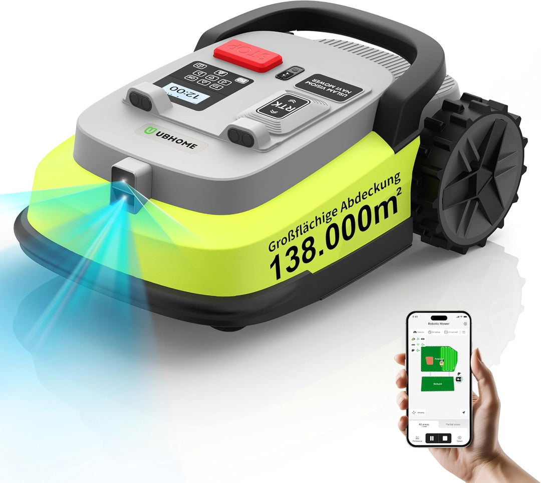 M10 Rasenmäher Roboter, Mähroboter ohne Begrenzungskabel für Rasenflächen bis 1000m², Vision+RTK Fus