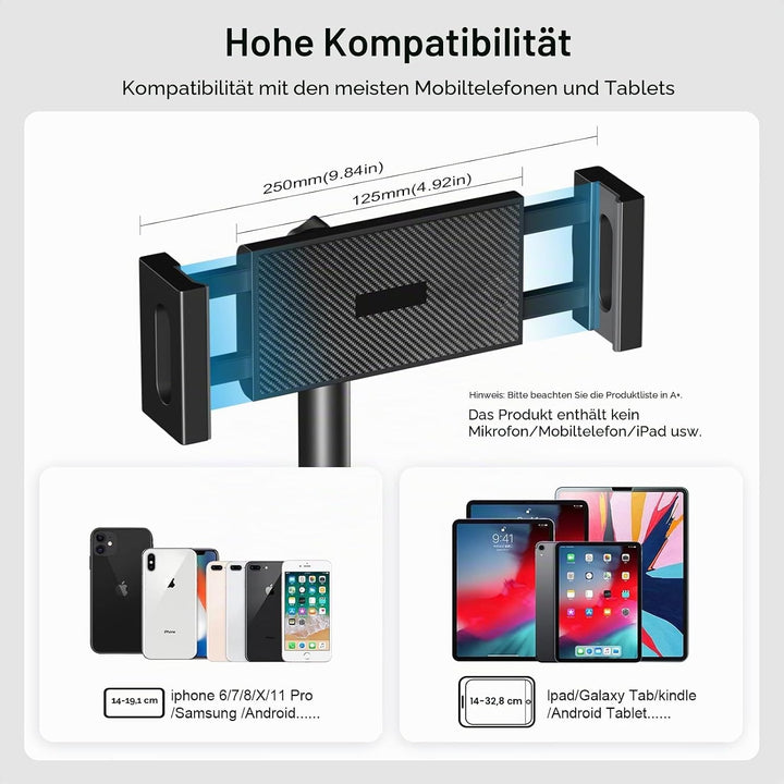 Mikrofonständer, Aokeo Mikrofon Ständer Floor mit Verstellbarem Stativ,Tragetasche,Tablet-Halter,Gee