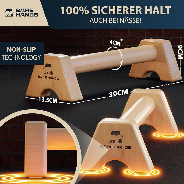 BARE HANDS Liegestützgriffe – 2x gelenksschonende & rutschfeste Holz Liegestützgriffe – Calisthenics