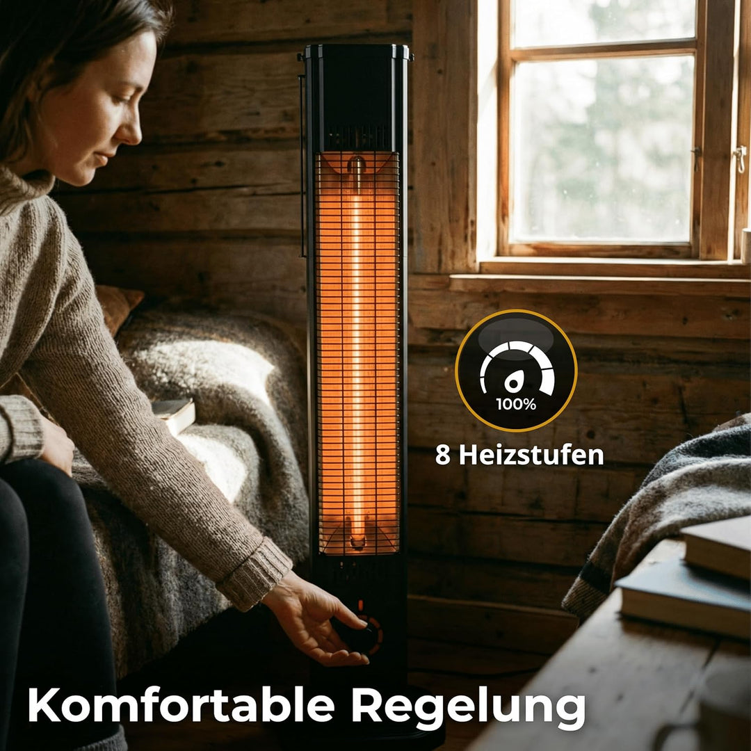 Infrarot Heizstrahler 2000W 8 Stufen, 2-in-1 Wandmontage Standgerät IP65 TOR Schwarz, Schwarz
