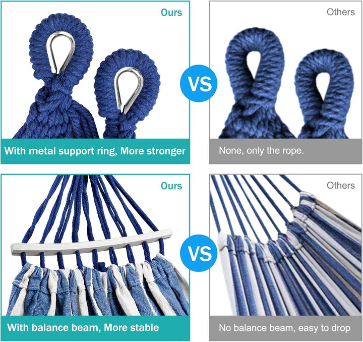 Hängematte Outdoor Camping Hängematte mit gebogener Holzstange, Befestigungsgurte und Tragetasch für
