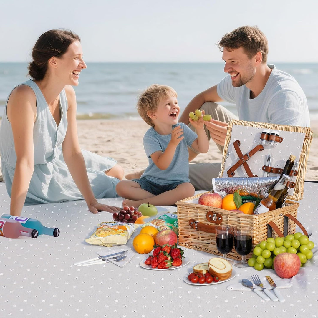 Picknickkorb für 2 Personen - Isolierter Vintage Weidenkorb mit wasserdichter Matte & Besteckset Paa