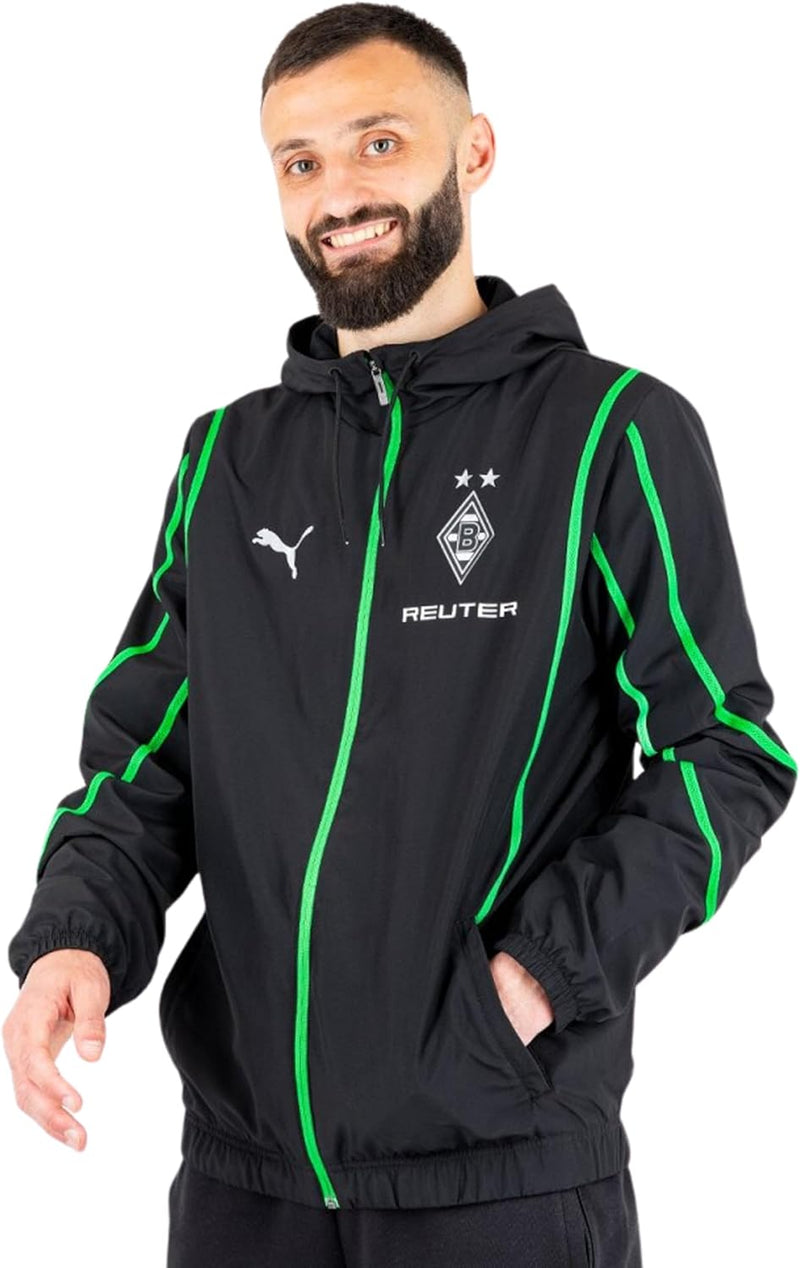 Puma Borussia Mönchengladbach Prematch Woven Jacket BMG Kapuzenjacke Gladbach PUMA BLACK / PUMA GREE