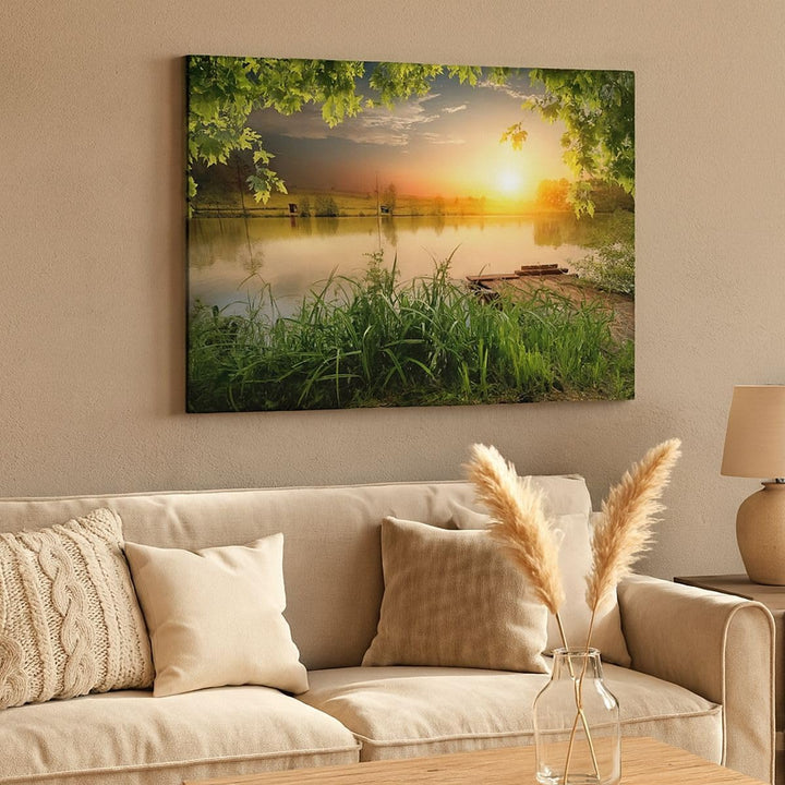 ARTTOR Bilder auf Leinwand 100x70cm Leinwandbild mit Rahmen Brücke See Gross Wanddeko Bild Schlafzim