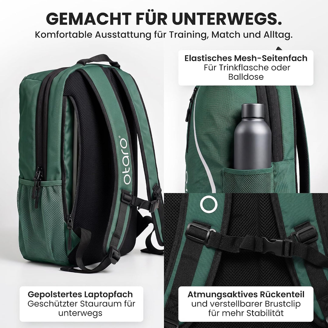 Otaro Tennisrucksack mit Schuhfach (Für 2 Tennisschläger) Inkl. Separierten Schuhfach &amp; Schlägerschu