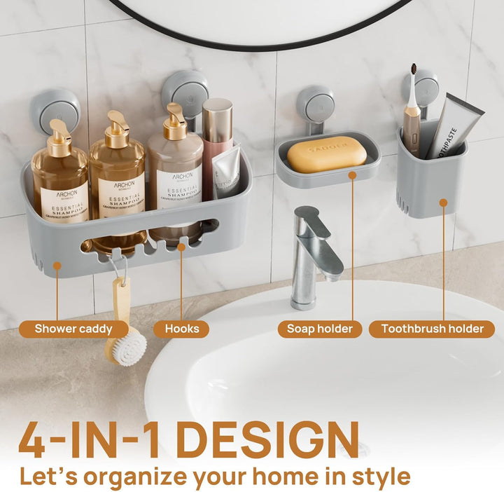 LEVERLOC Duschablage Ohne Bohren Saugnapf Dusche Organizer Grosse Kapazität Bad Organizer Ohne Bohre