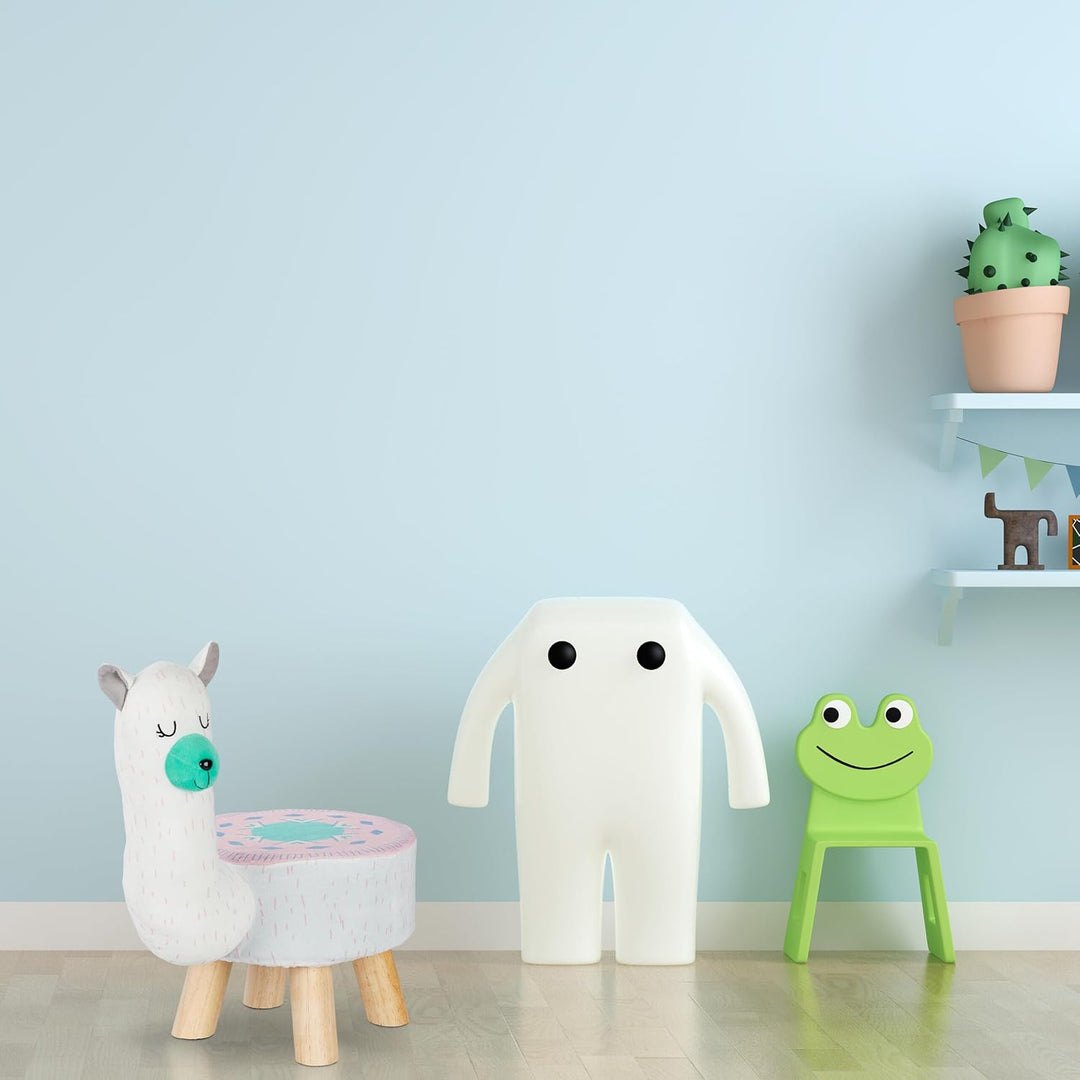 Relaxdays Tierhocker Lama für Kinder, Plüschbezug, rund, Sitzgelegenheit Kinderzimmer, Kinderhocker