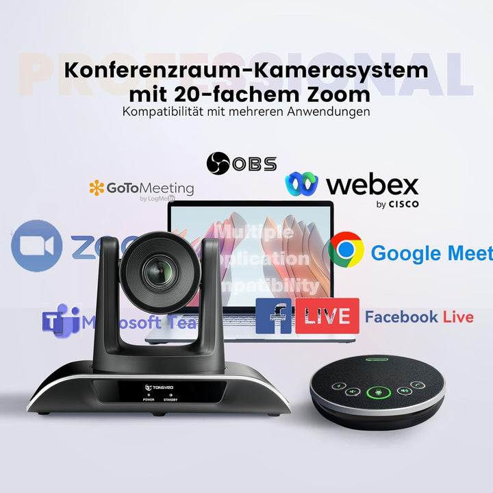 TONGVEO 20-facher Zoom Konferenzraum-Kamerasystem, Video und Audio konferenzsystem 20-facher optisch