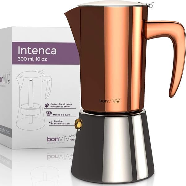 bonVIVO Espressokocher Induktion geeignet - Edelstahl Kaffeekocher in Kupfer-Optik m. Wasserkessel u