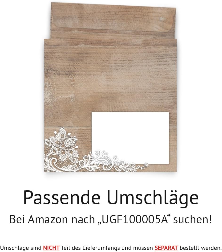 Individuelle Lasergeschnittene Hochzeit Danksagungskarten (10-100 Stück wählbar) - Rustikal mit weis
