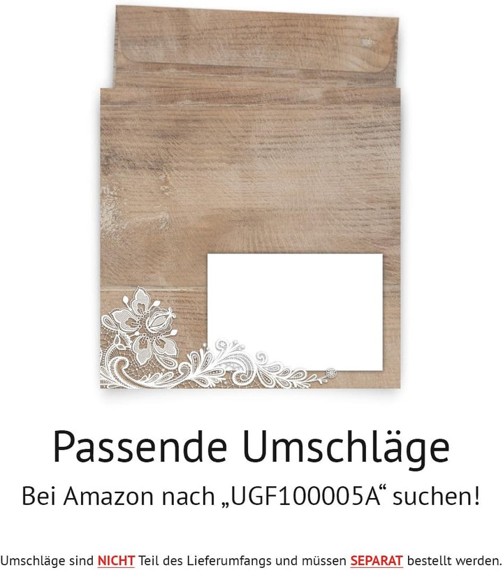 Individuelle Lasergeschnittene Hochzeit Danksagungskarten (10-100 Stück wählbar) - Rustikal mit weis