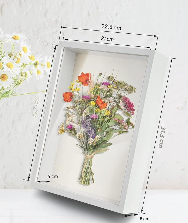 3D Bilderrahmen 23 x 32 cm,Bilderrahmen tief 6cm für Objekte bis 6cm,Tiefer Rahmen mit Transparente