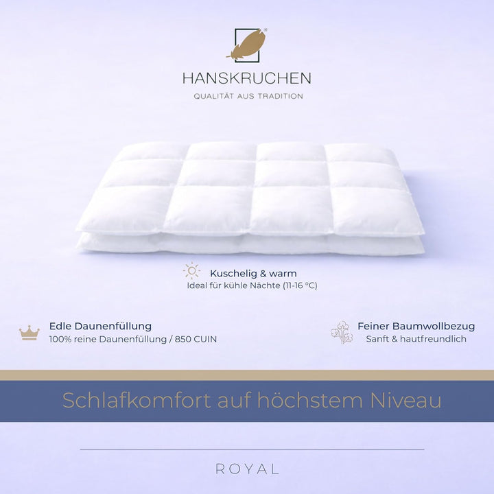 HANSKRUCHEN® Royal Daunendecke 200x200 cm - Warm / Winter - Made in Germany Kassettendecke aus 100%