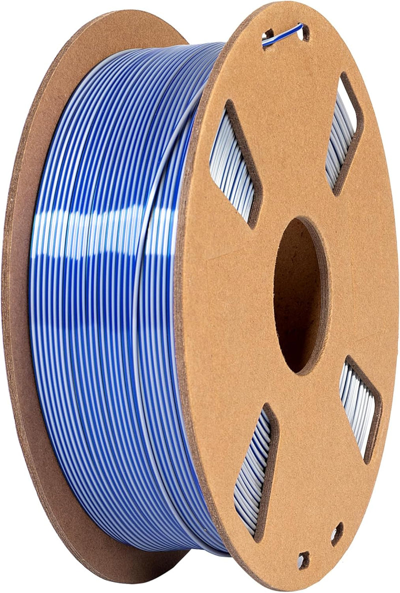 3D Drucker Filament zweifarbig PLA Silk PLA Filament 1.75mm Rainbow (Silk PLA-Bicolor, Blau-Silber)