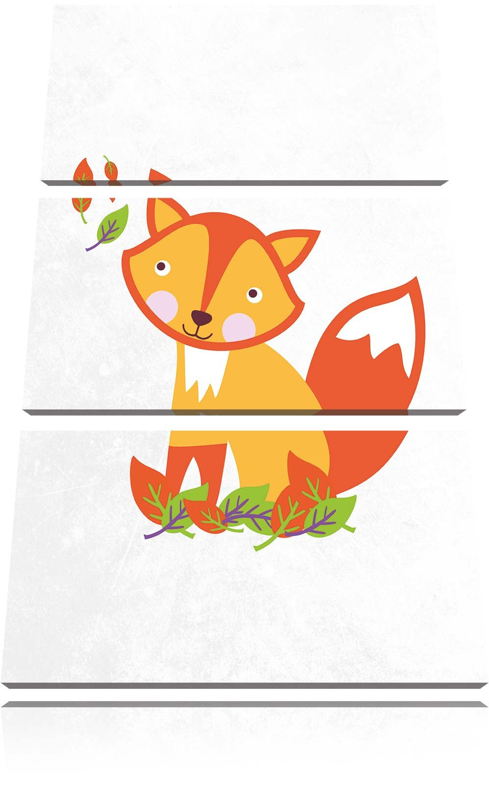 Pixxprint Niedlicher Fuchs in Laub Haufen als Leinwandbild/Grösse: 3 Teilig (120x80) cm/Wandbild/Kun
