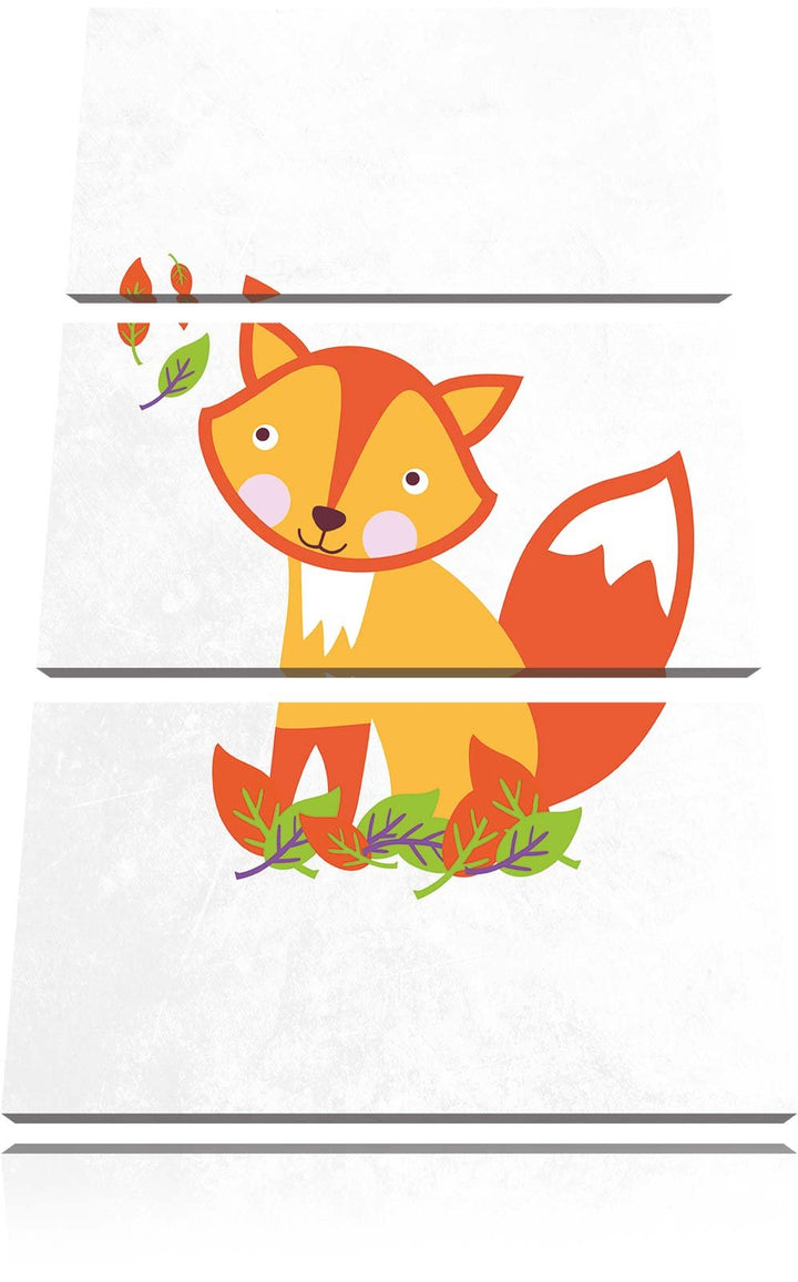 Pixxprint Niedlicher Fuchs in Laub Haufen als Leinwandbild/Grösse: 3 Teilig (120x80) cm/Wandbild/Kun