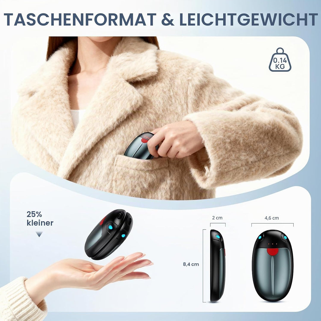 Handwärmer Wiederaufladbar, Handwärmer Elektrisch 2er-Set 20 Stunden Wärme, Elektrische Tragbare Tas