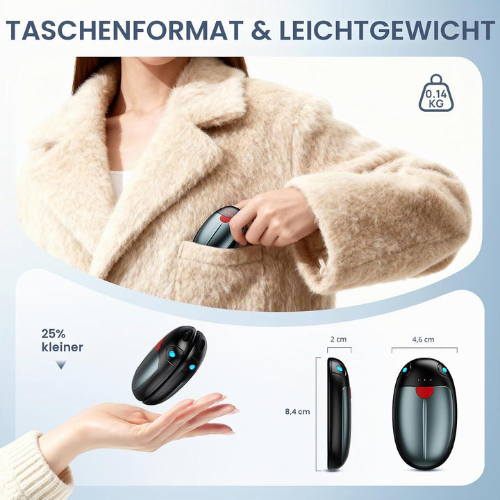 Handwärmer Wiederaufladbar, Handwärmer Elektrisch 2er-Set 20 Stunden Wärme, Elektrische Tragbare Tas