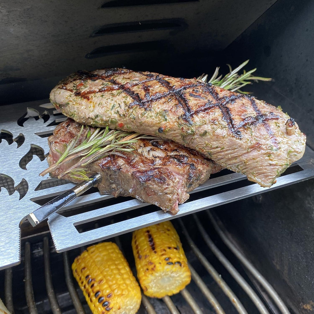 Grillrost.com Das Original Edelstahl Multistation | Warmhalterost für Napoleon LEX485 | mit Drumstic