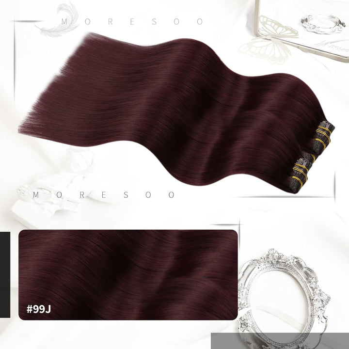Moresoo Clip Extensions Echthaar Clip in Extensions Rot Doppelt Tressen Haarverlängerung Echthaar Cl