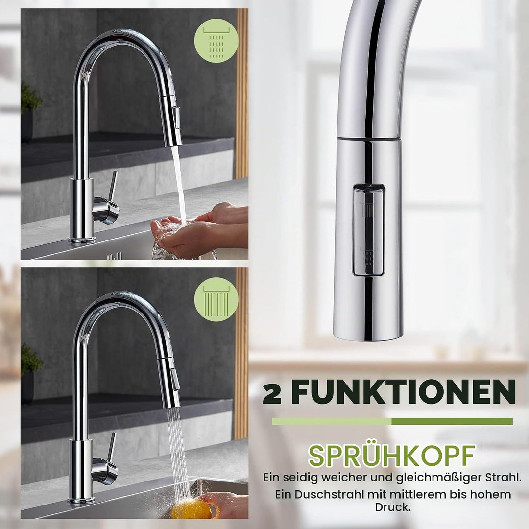 Tohlar Niederdruck Armatur Küche mit Ausziehbare Brause, Niederdruck Wasserhahn Küche 360° Drehbar M